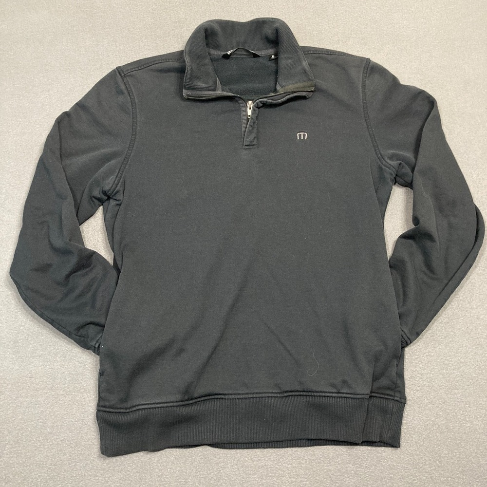 Travis Mathew 1/4 Zip Sweater Men's‎ Medium Black Pullover Hand Pockets Golf